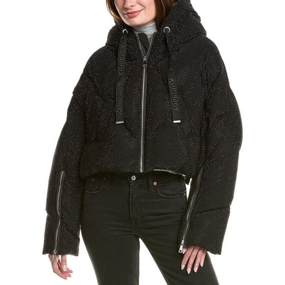 Khrisjoy WomensKhris Rhinestone Crop Puffer Down Jacket Black